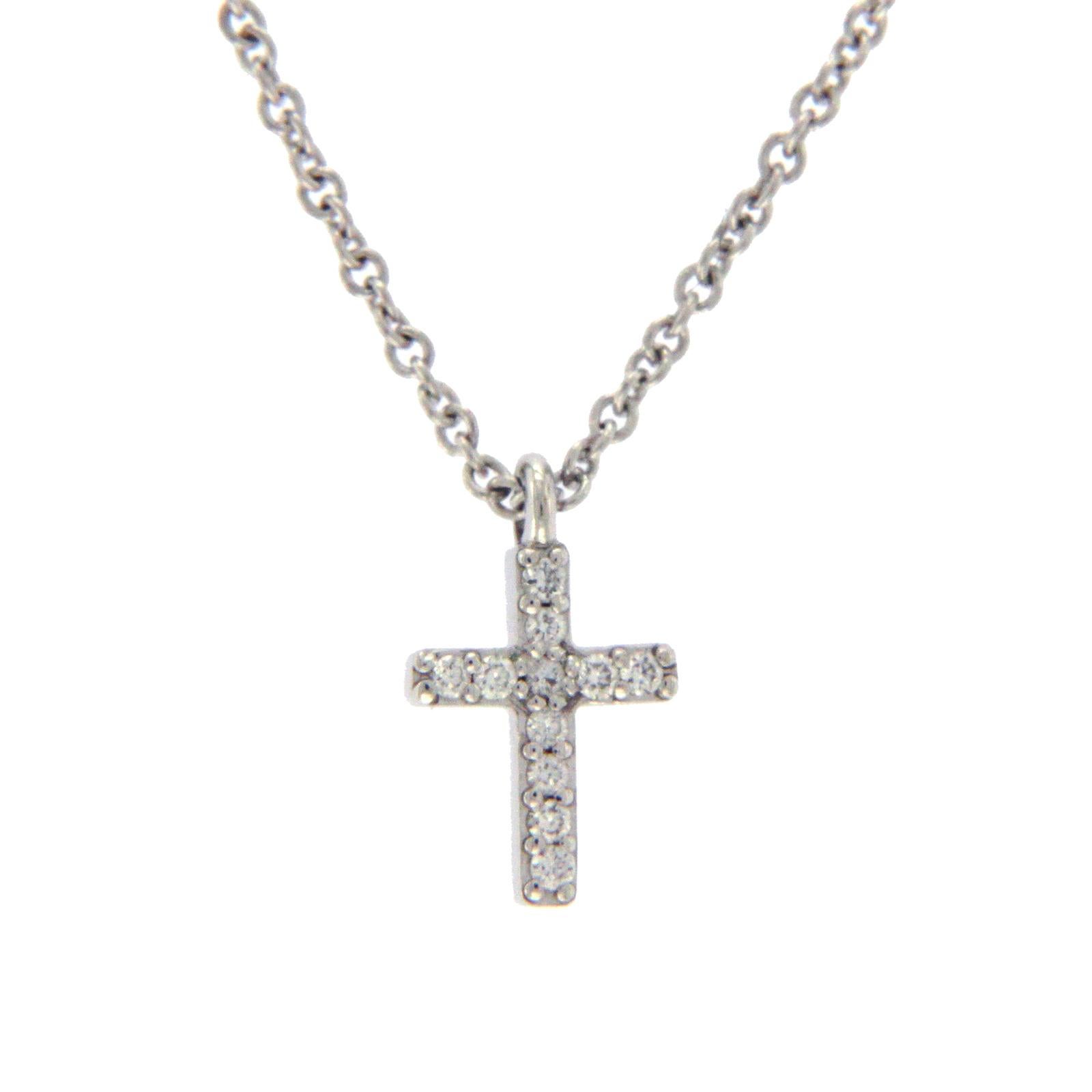 Tiffany & Co. 18 Karat White Gold Diamond Mini Cross Necklace