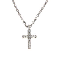 Tiffany & Co. 18 Karat White Gold Diamond Mini Cross Necklace