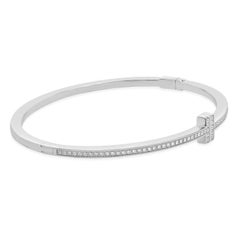 Tiffany & Co. 18 Karat White Gold Diamond T Hinged Bangle Bracelet