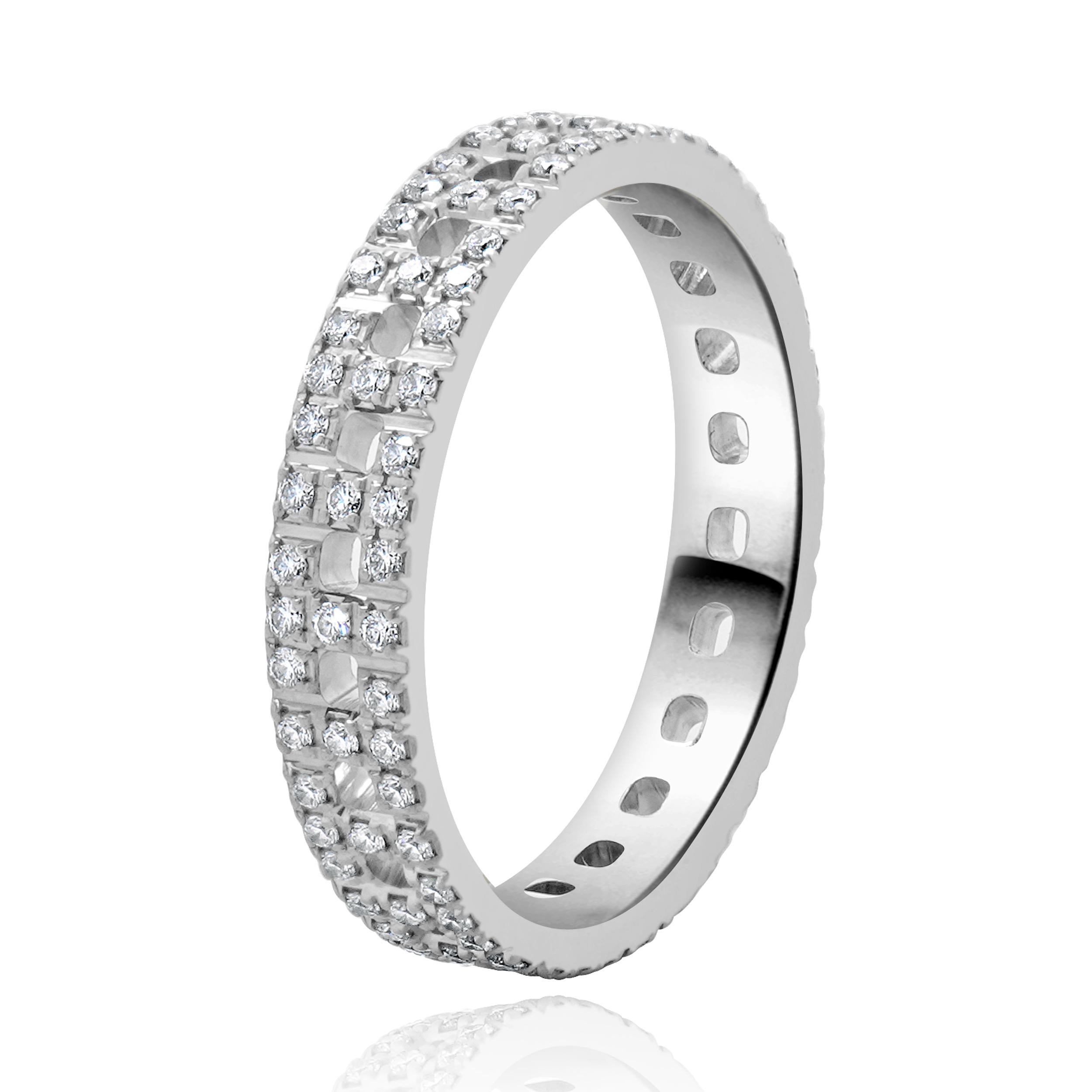 Designer: Tiffany & Co. 
Material: 18K white gold
Diamond: round brilliant cut = 0.23cttw
Color: G
Clarity: VS1-2
Dimensions: ring top measures 3.5mm wide
Size: 4
Weight: 2.77 grams
