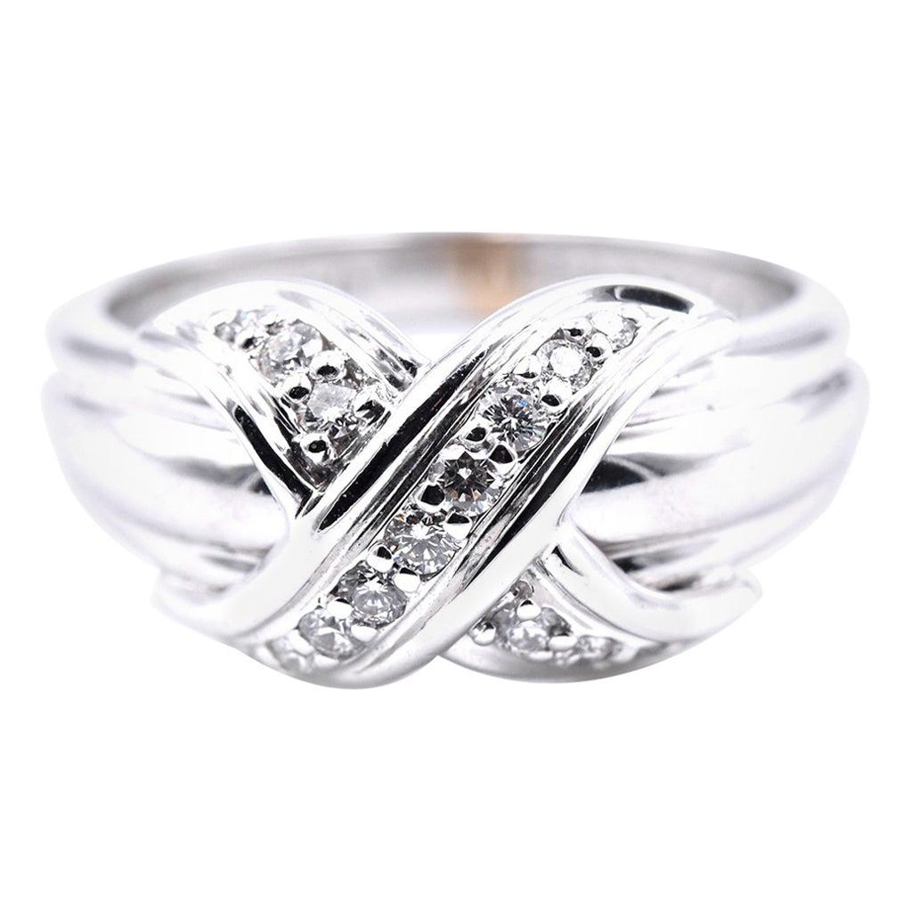 Tiffany & Co. 18 Karat White Gold Diamond X Ring For Sale