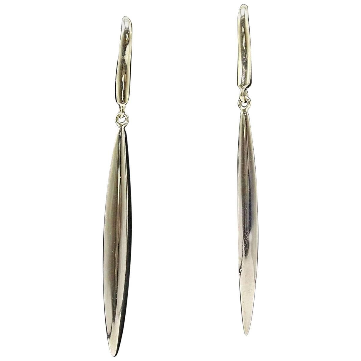 Tiffany & Co. 18 Karat White Gold Feather Hook Dangle Earrings For Sale