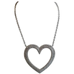 Tiffany & Co. 18 Karat White Gold Large Ladies Metro Heart Diamond Necklace