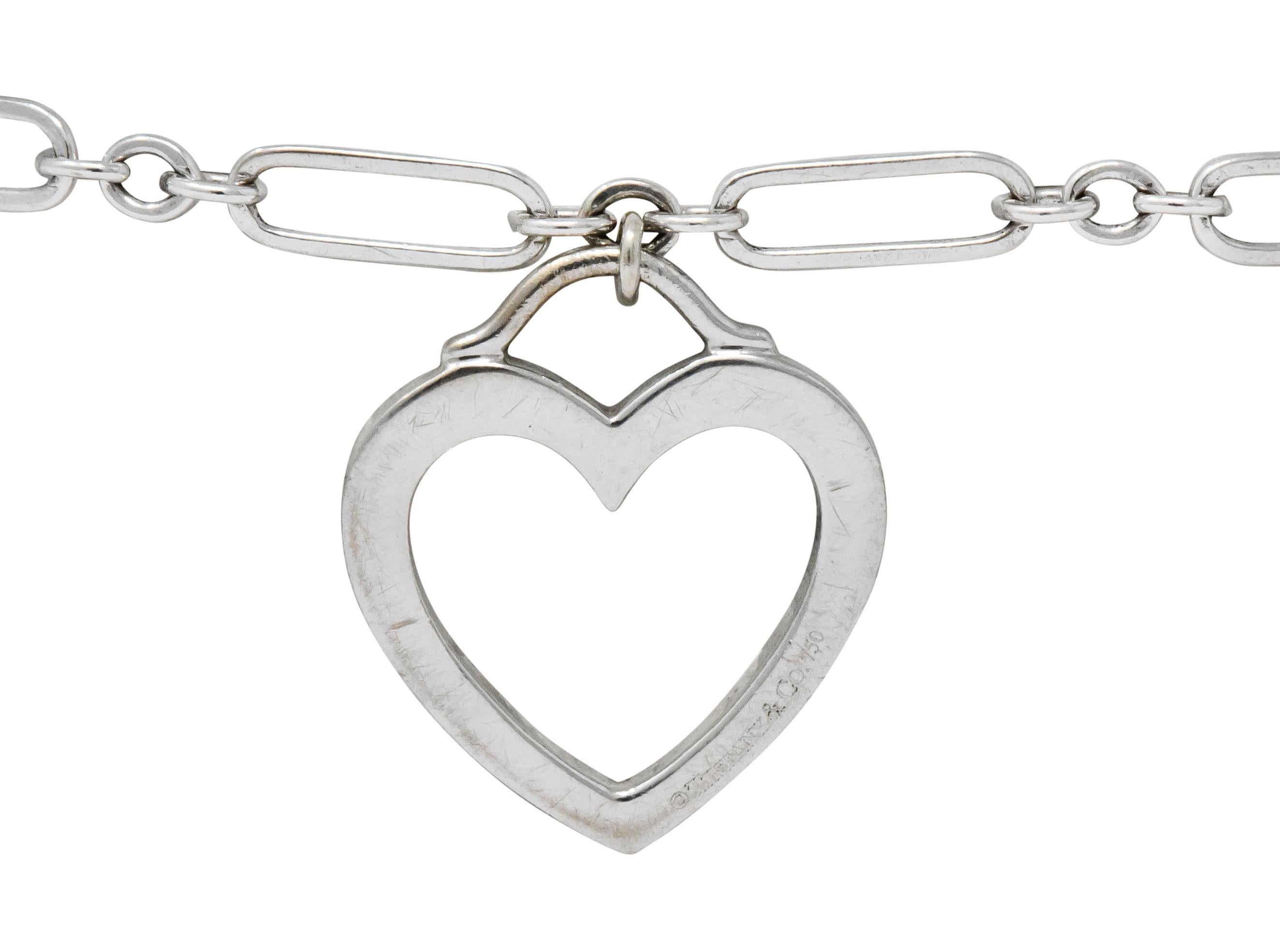Contemporary Tiffany & Co. 18 Karat White Gold Link Heart Charm Bracelet