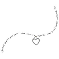 Vintage Tiffany & Co. 18 Karat White Gold Link Heart Charm Bracelet