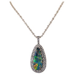 Tiffany & Co. 18 Karat White Gold Opal and Diamond Pendant, circa 1950s