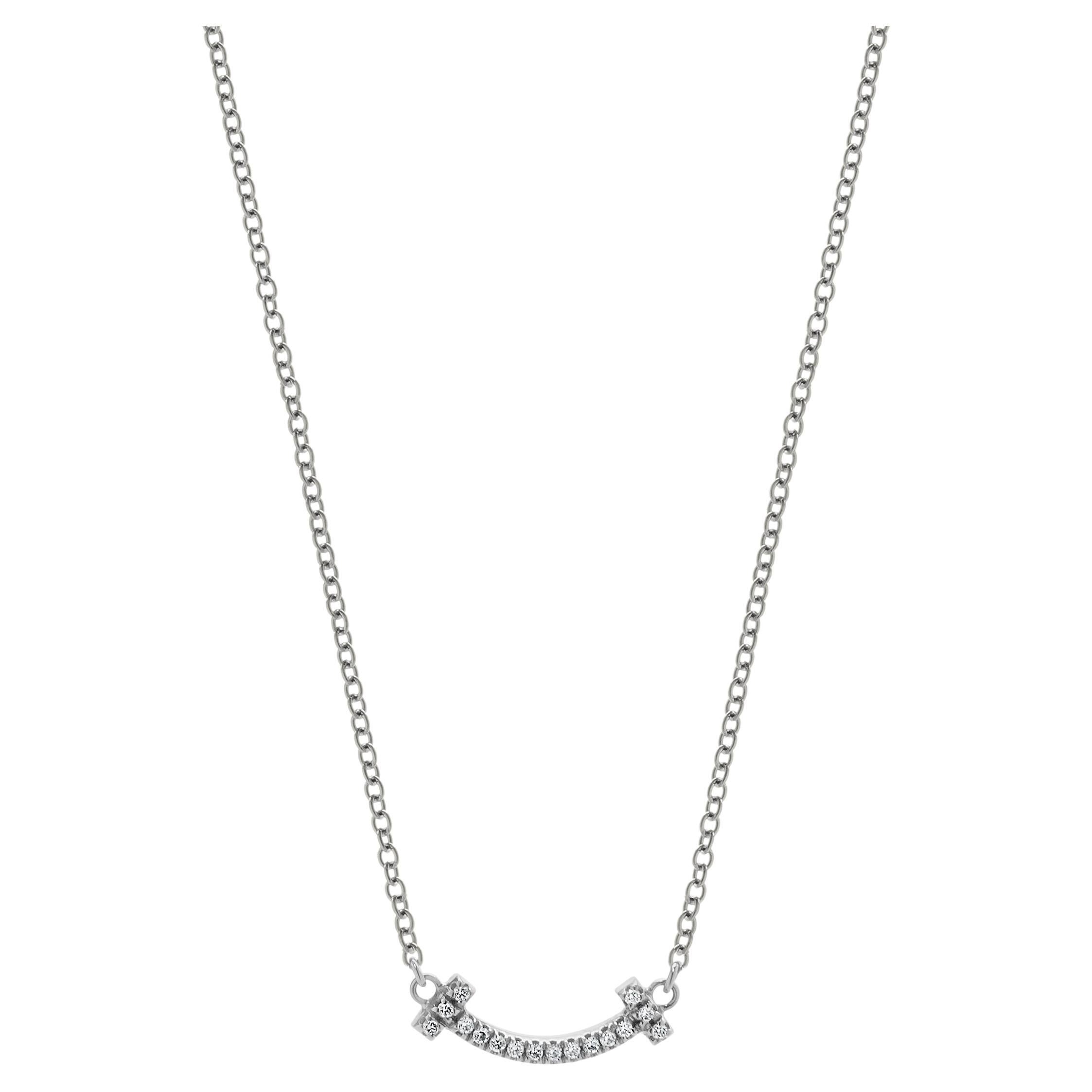 Tiffany & Co. 18 Karat White Gold T Smile Diamond Necklace