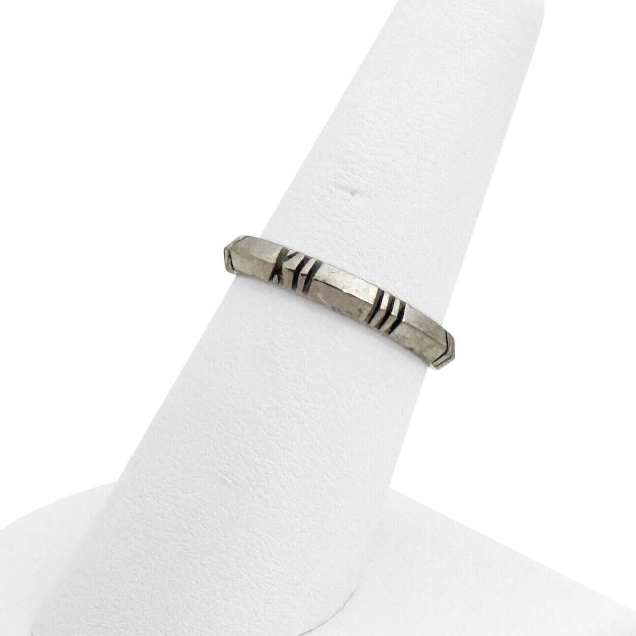 Tiffany & Co. 18k White Gold Vintage Ladies 3mm Atlas Band Ring Size 6

Condition:  Very Good Condition
Metal:  18k Gold (Marked, and Professionally Tested)
Weight:  4.3g
Width:  3mm
Size:  6
Markings:  
