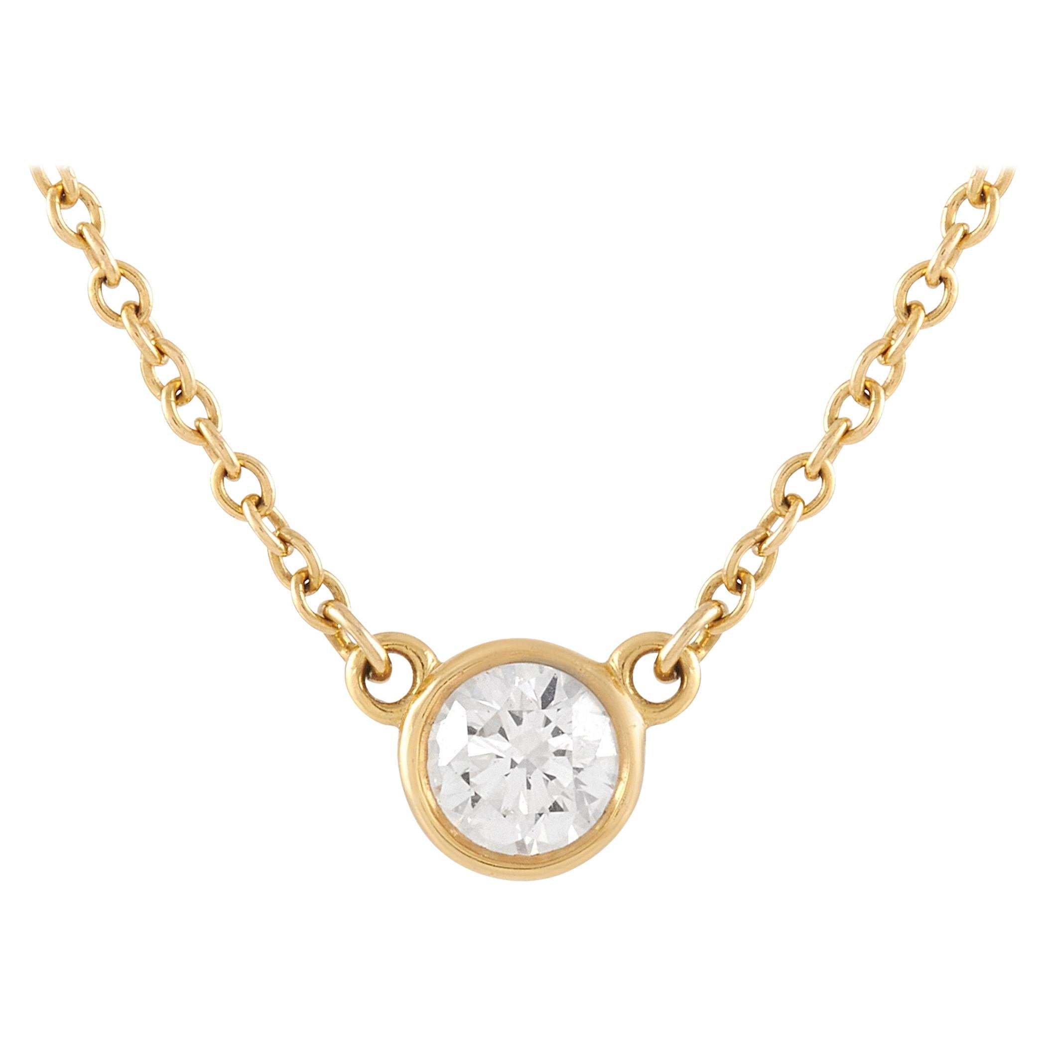 Tiffany & Co. 18 Karat Yellow Gold 0.20 Carat Solitaire Diamond Pendant Necklace