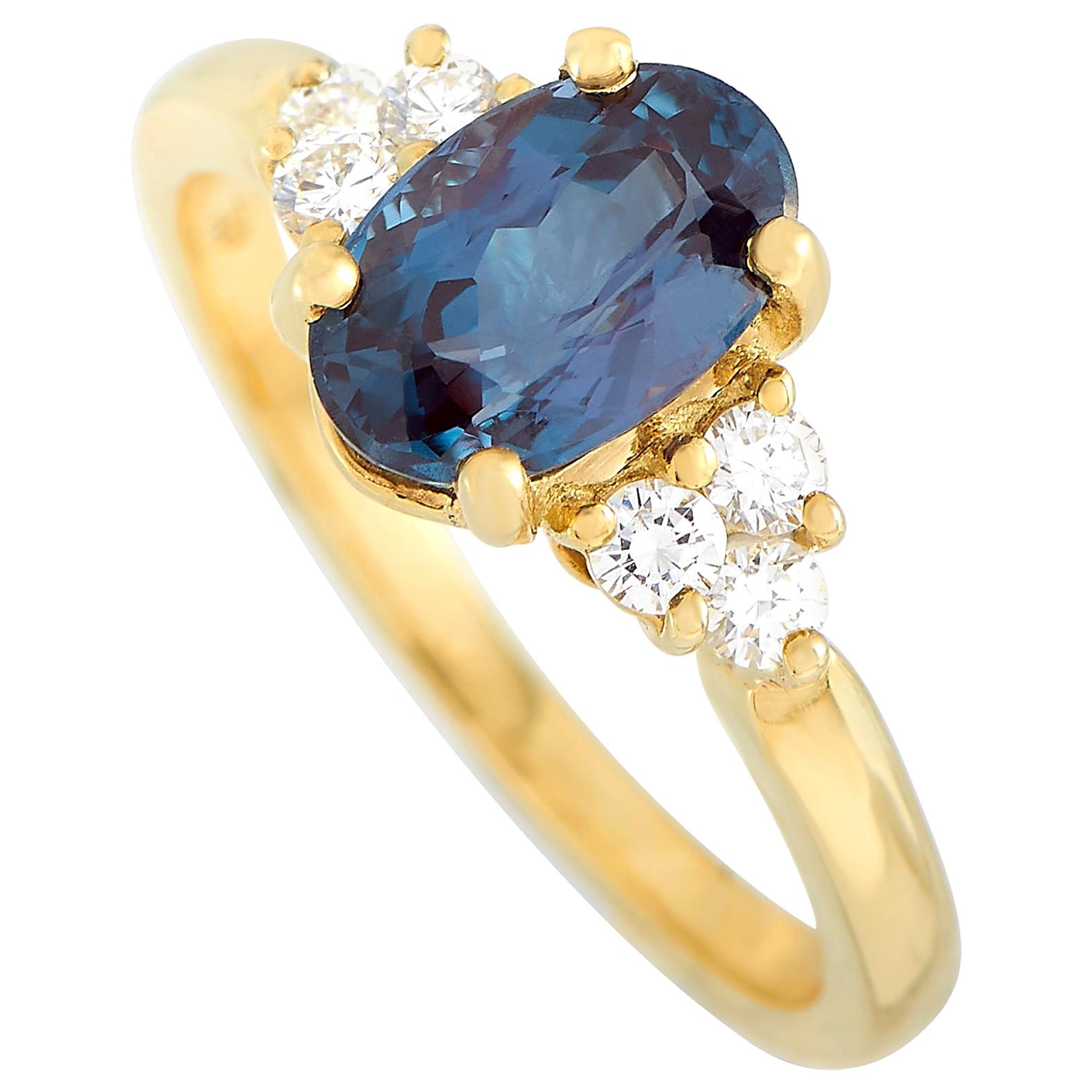 Tiffany & Co. 18 Karat Yellow Gold 0.21 Carat Diamond and Alexandrite Ring