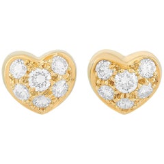 Tiffany & Co. 18 Karat Yellow Gold 0.35 Carat Diamond Heart Earrings