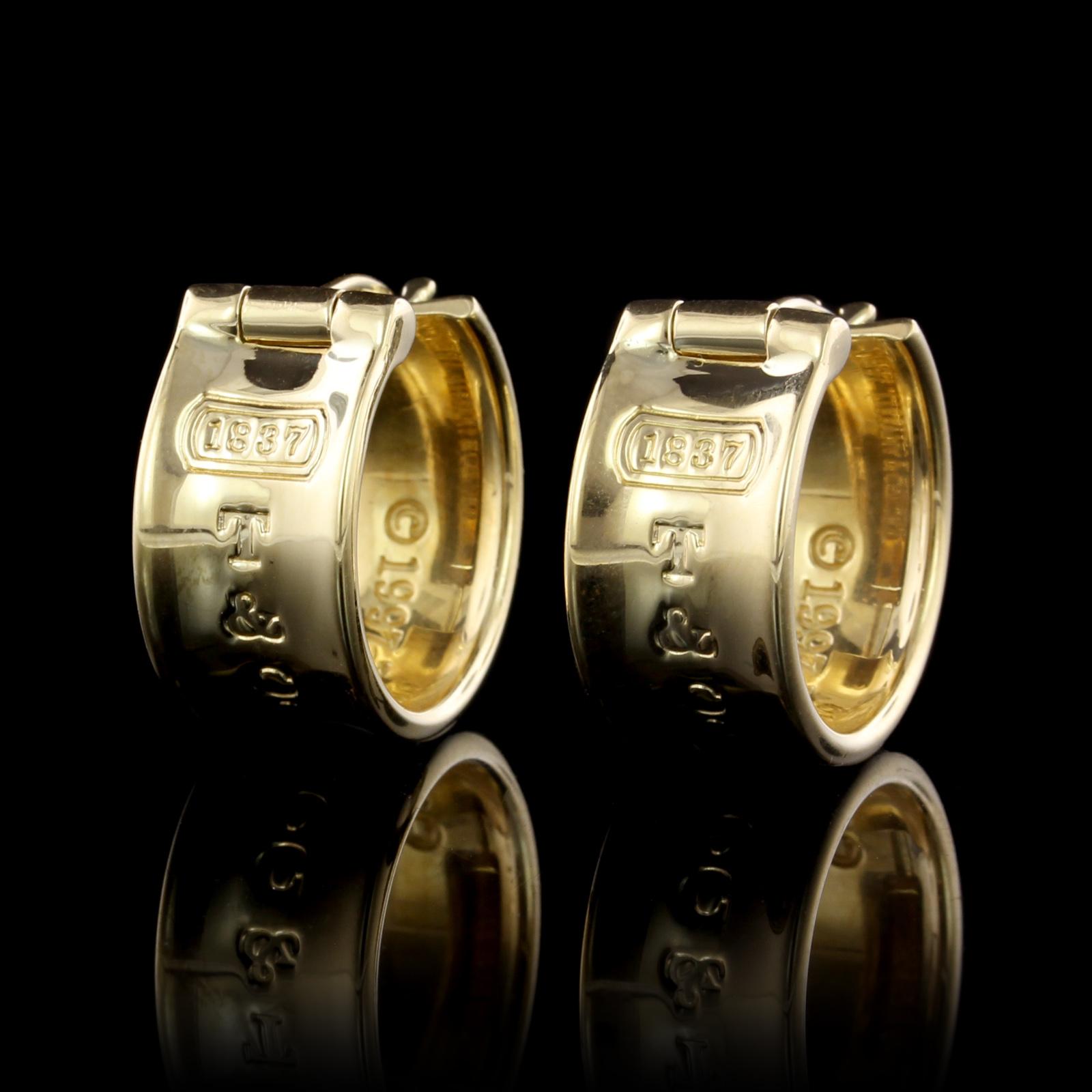 Tiffany & Co. 18K Yellow Gold 1837 Hoop Earrings. Length 3/4