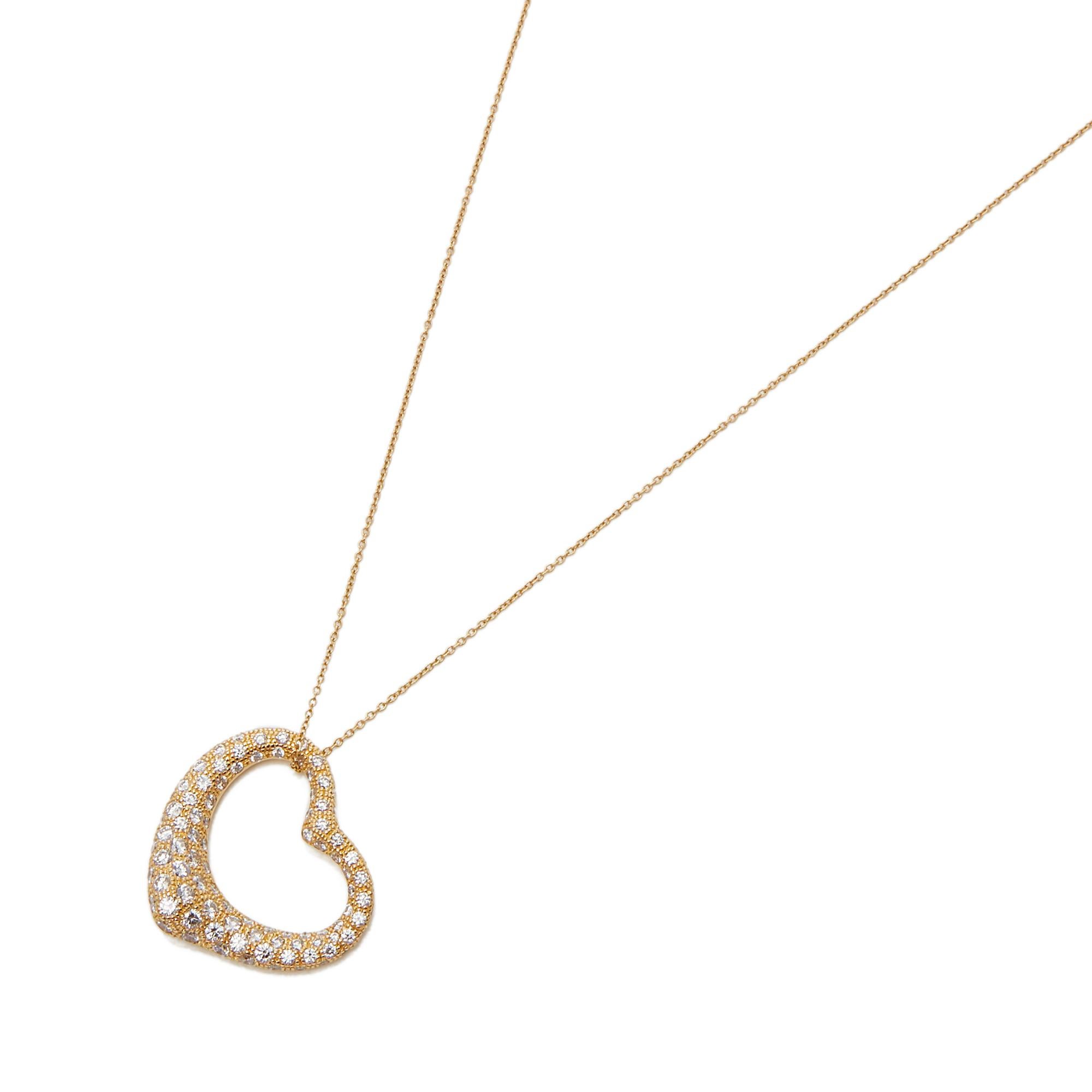 Modern Tiffany & Co. 18 Karat Yellow Gold 2 Carat Diamond Heart Elsa Peretti Necklace