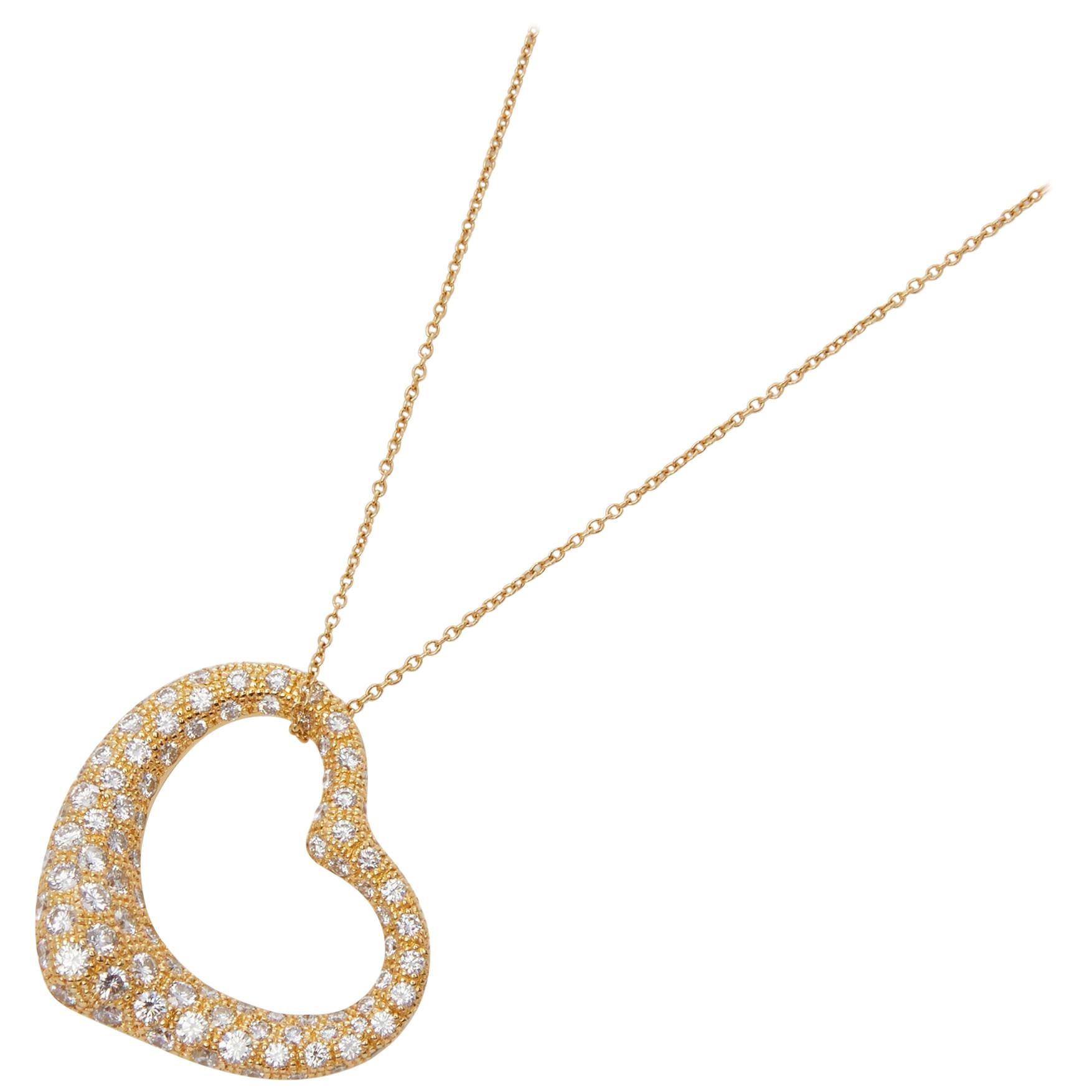 Tiffany & Co. 18 Karat Yellow Gold 2 Carat Diamond Heart Elsa Peretti Necklace