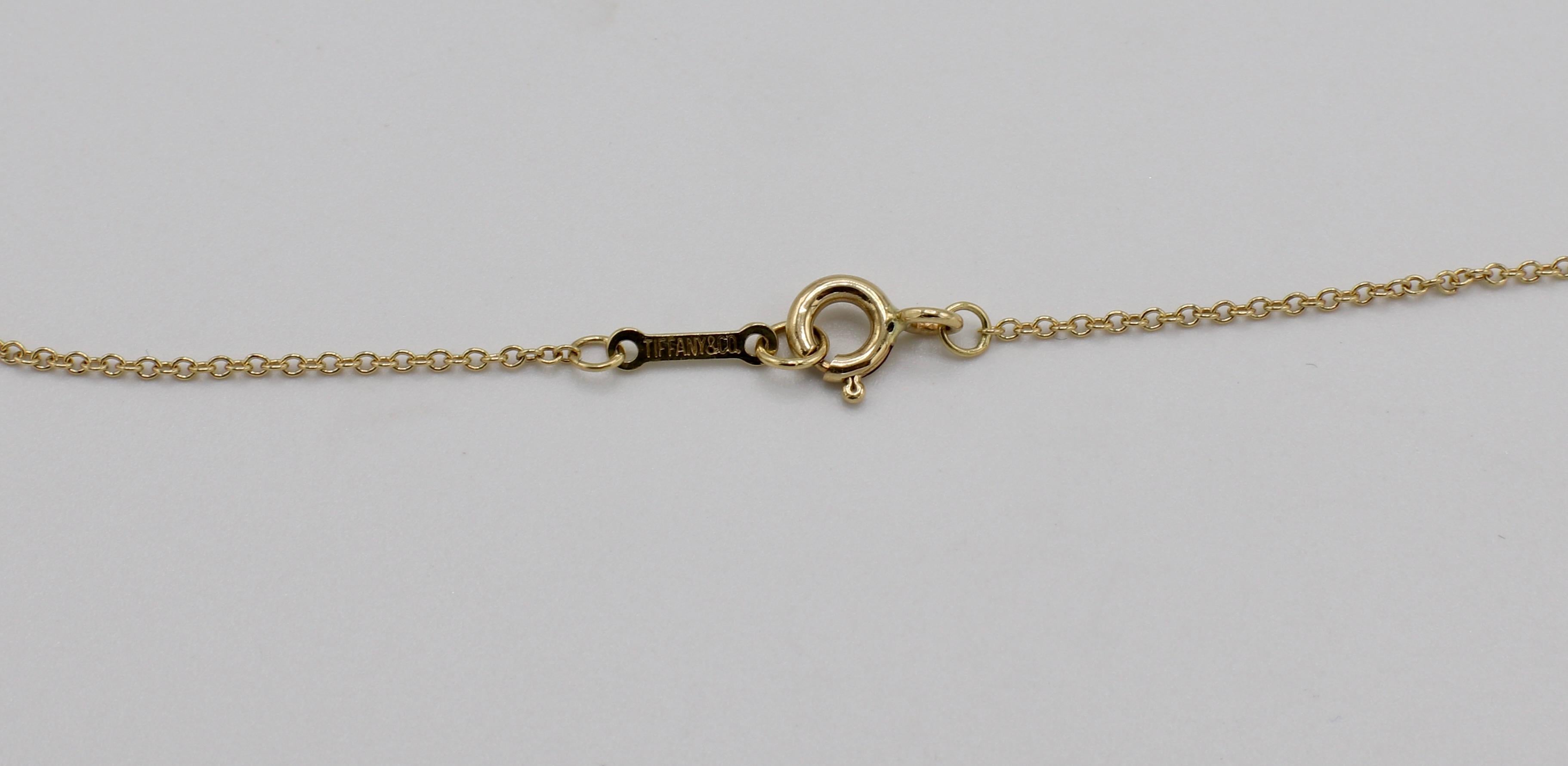 Round Cut Tiffany & Co. 18 Karat Yellow Gold .21 Carat Diamond Pendant Necklace