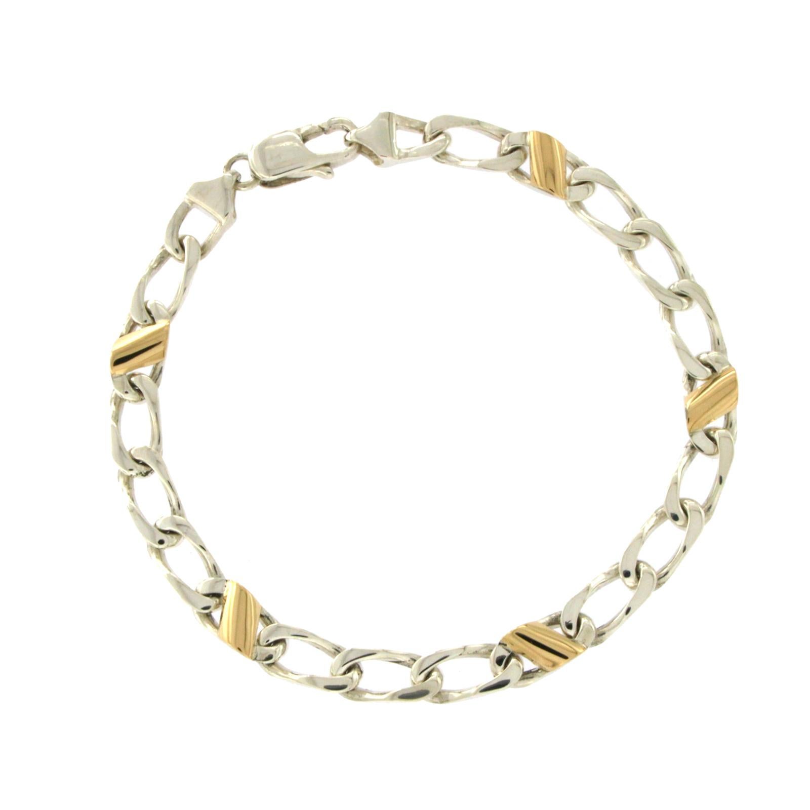 Tiffany & Co. 18 Karat Yellow Gold 925 Silver Figaro Chain Bracelet