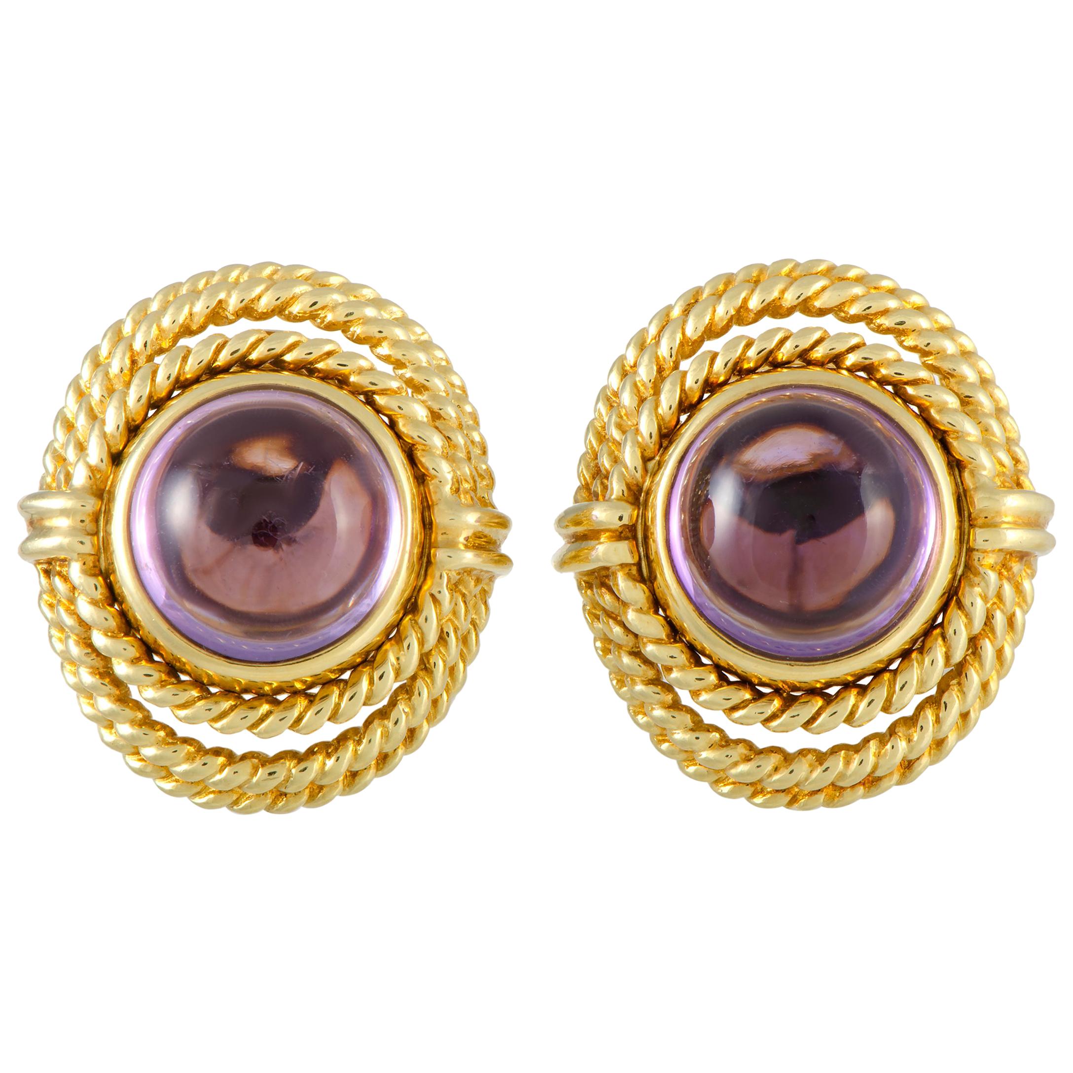 Tiffany & Co. 18 Karat Yellow Gold Amethyst Earrings