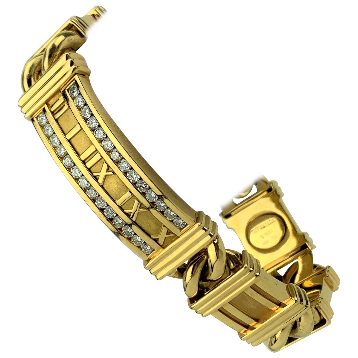 Tiffany & Co. 18 Karat Yellow Gold and 1 Carat Diamond Atlas Bracelet
