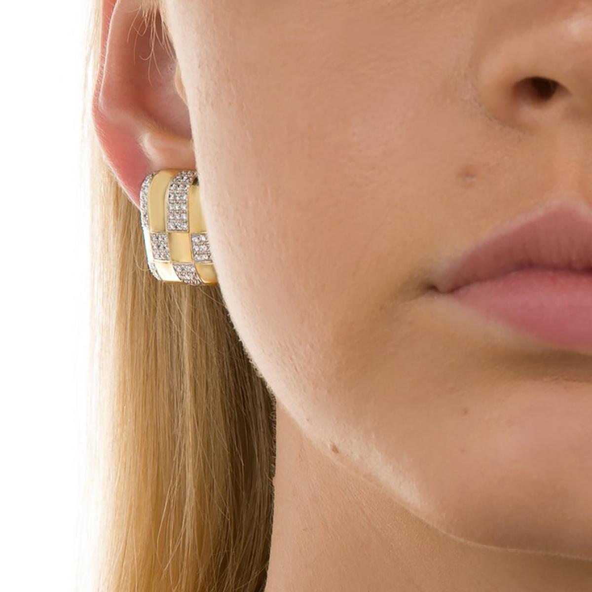 Tiffany & Co. 18 Karat Yellow Gold and Diamond Checkerboard Earrings 6