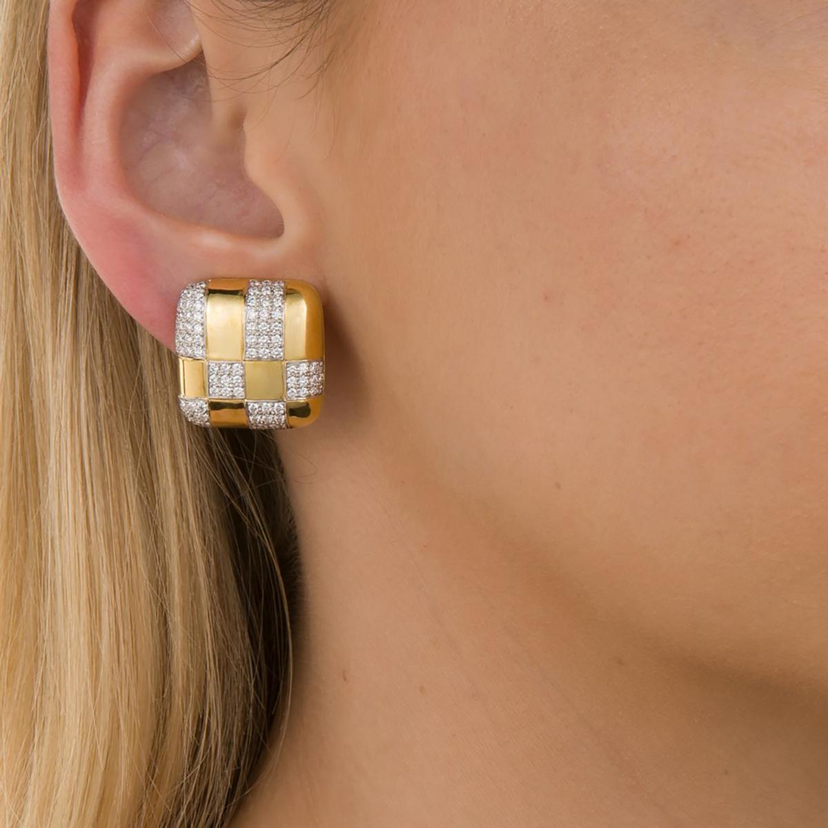 Tiffany & Co. 18 Karat Yellow Gold and Diamond Checkerboard Earrings 7