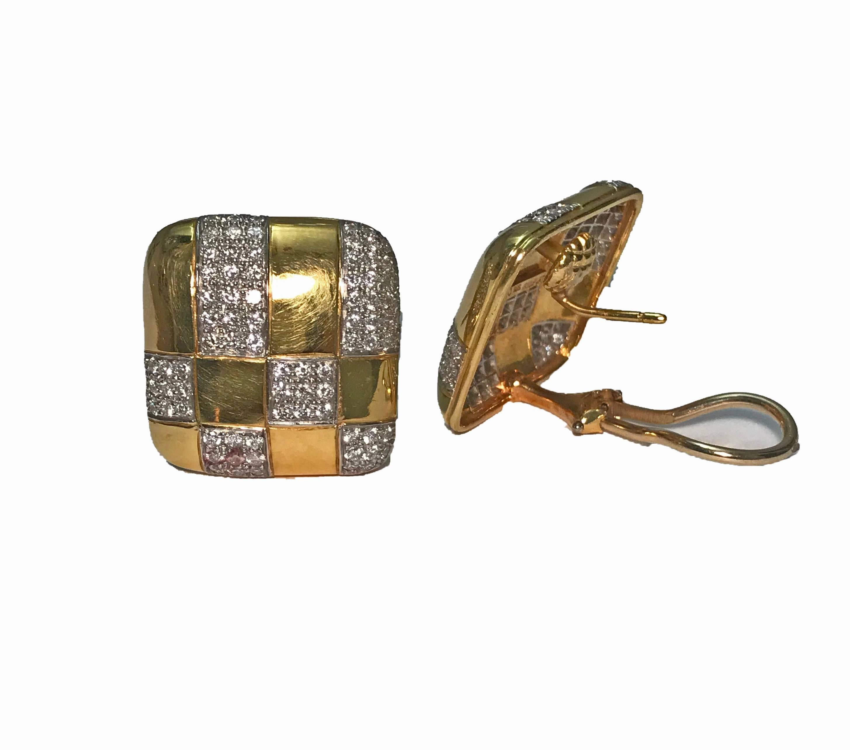 Tiffany & Co. 18 Karat Yellow Gold and Diamond Checkerboard Earrings 2