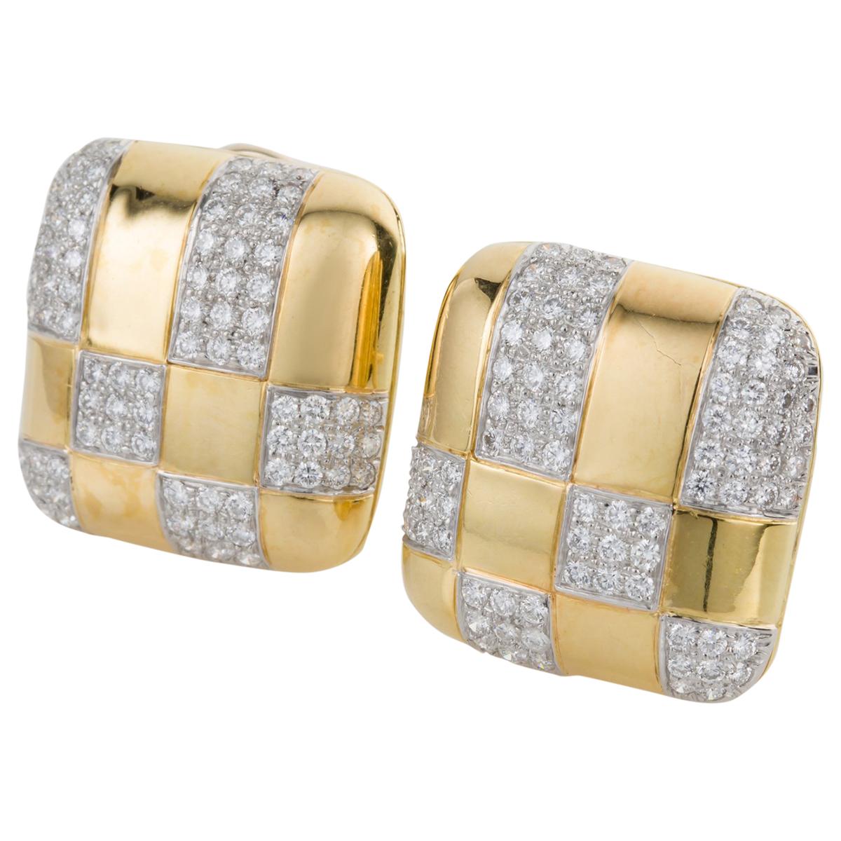 Contemporary Tiffany & Co. 18 Karat Yellow Gold and Diamond Checkerboard Earrings