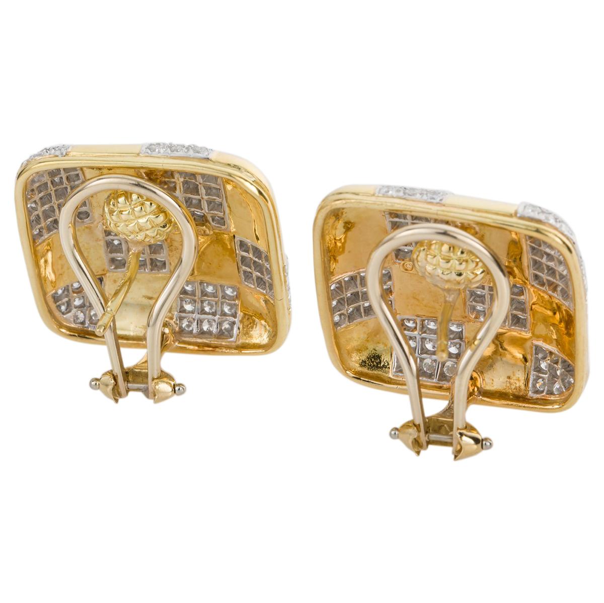 Round Cut Tiffany & Co. 18 Karat Yellow Gold and Diamond Checkerboard Earrings