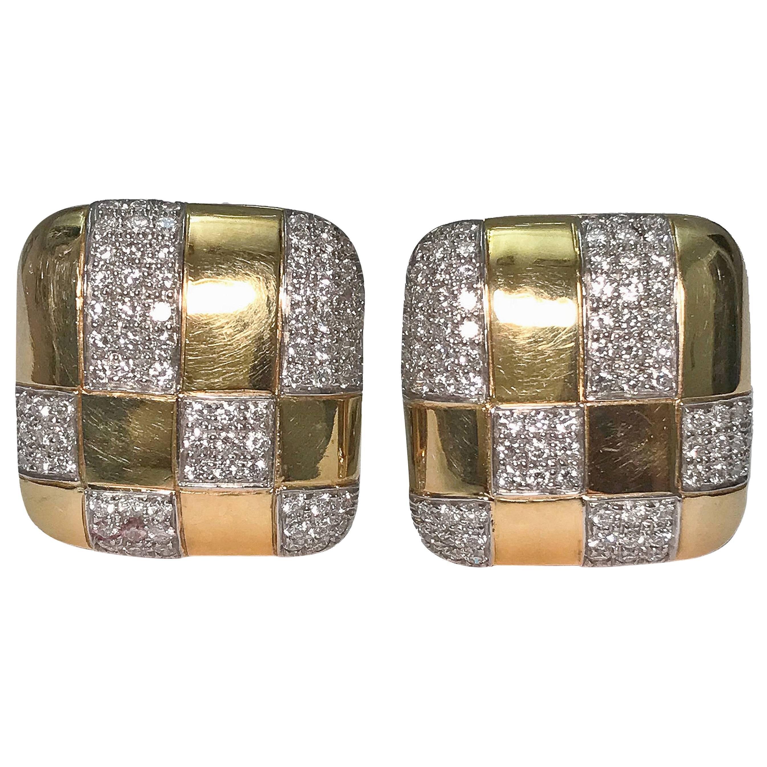 Tiffany & Co. 18 Karat Yellow Gold and Diamond Checkerboard Earrings 1