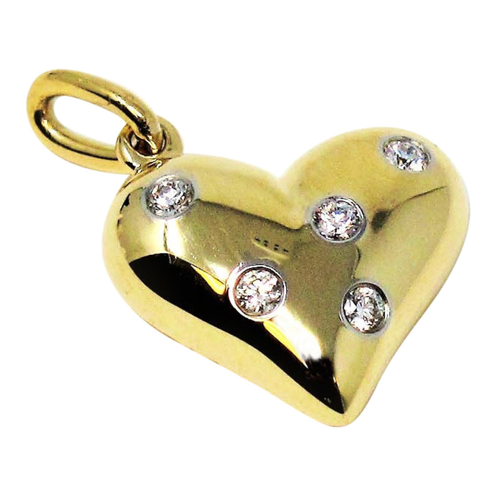 Tiffany & Co. 18 Karat Yellow Gold and Diamond Etoile Heart Shaped Pendant Charm