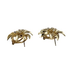 Tiffany & Co. 18 Karat Yellow Gold and Diamond Flower Earrings
