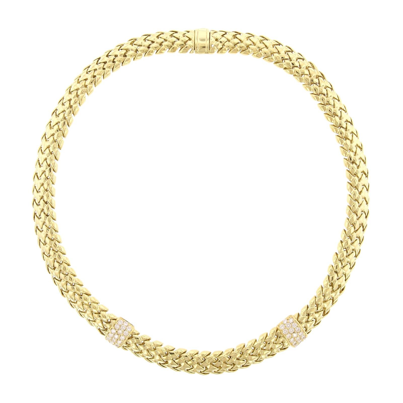 Tiffany & Co. 18 Karat Yellow Gold and Diamond Vannerie Necklace For Sale