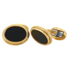 Tiffany & Co. 18 Karat Yellow Gold and Onyx Oval Cufflinks