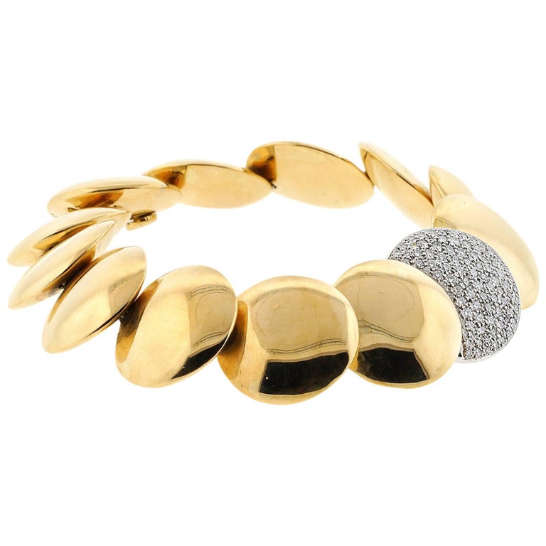 Tiffany & Co. 18 Karat Yellow Gold and Platinum Disc Bracelet