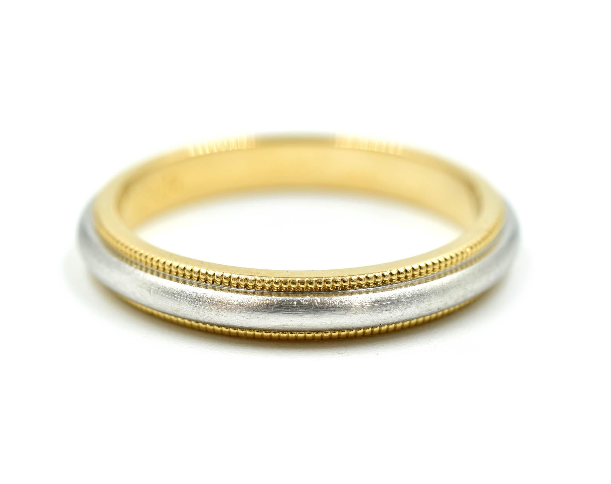 Modern Tiffany & Co. 18 Karat Yellow Gold and Platinum Gents Wedding Band