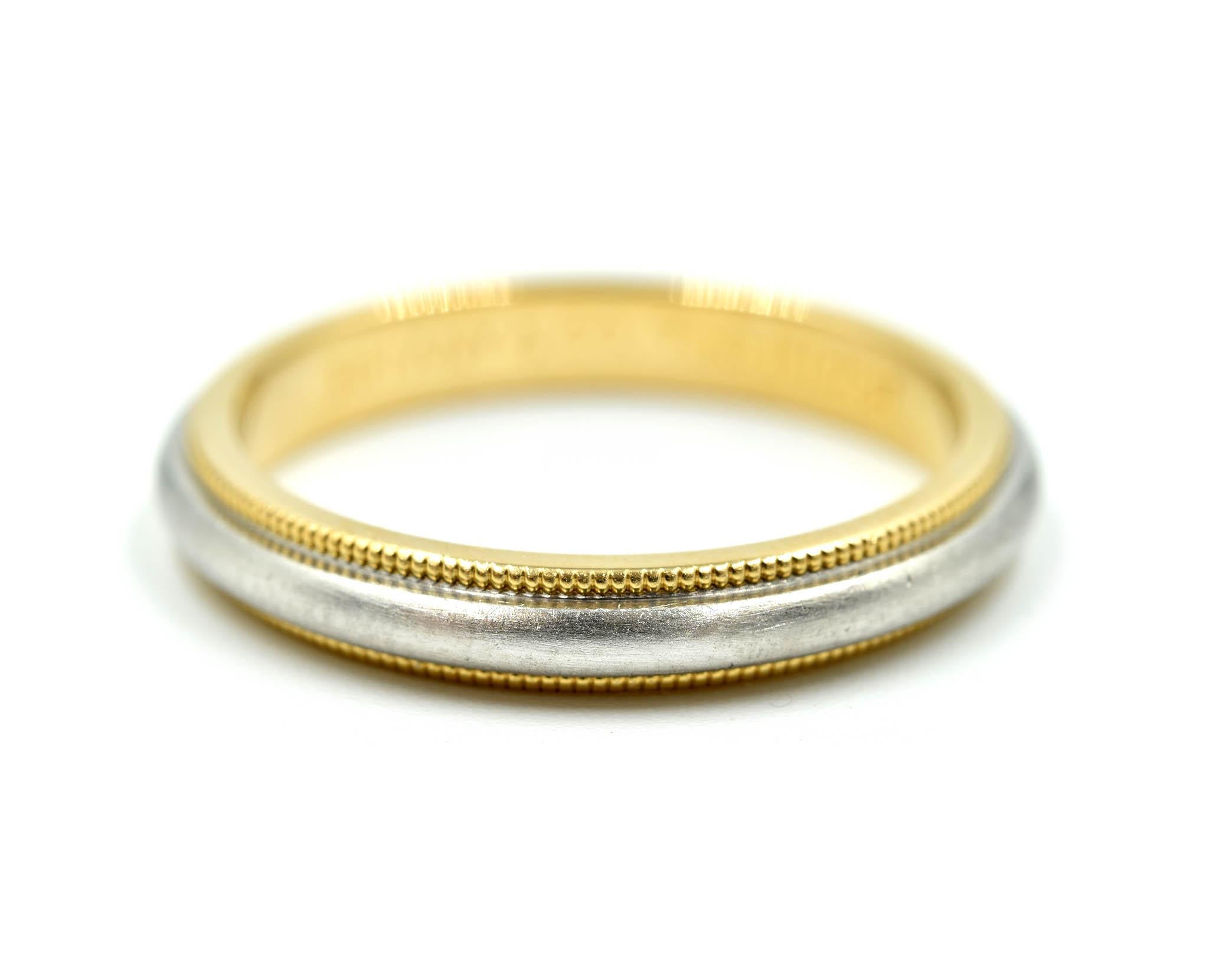 Tiffany & Co. 18 Karat Yellow Gold and Platinum Gents Wedding Band In Excellent Condition In Scottsdale, AZ