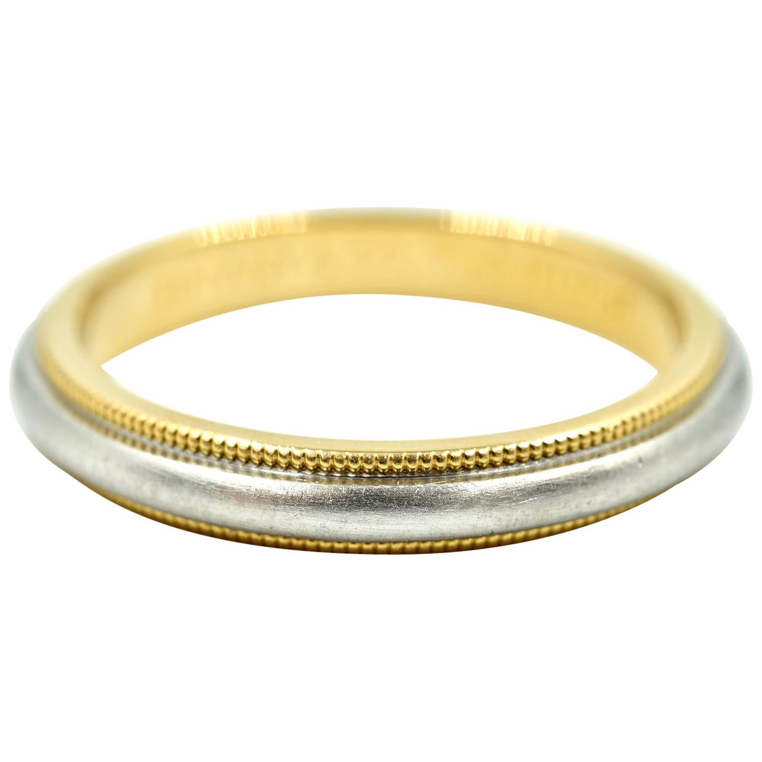 Tiffany & Co. 18 Karat Yellow Gold and Platinum Gents Wedding Band