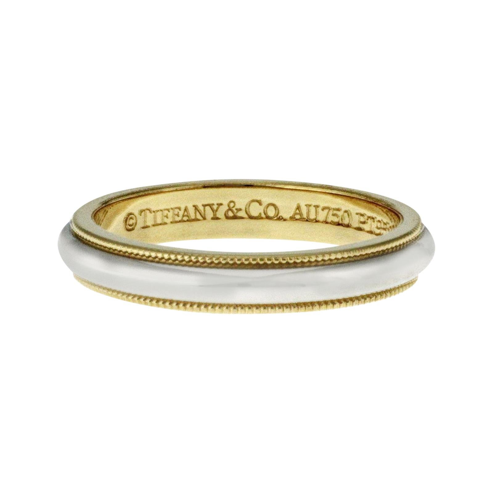 Tiffany & Co. 18 Karat Yellow Gold and Platinum Milgrain Band Ring