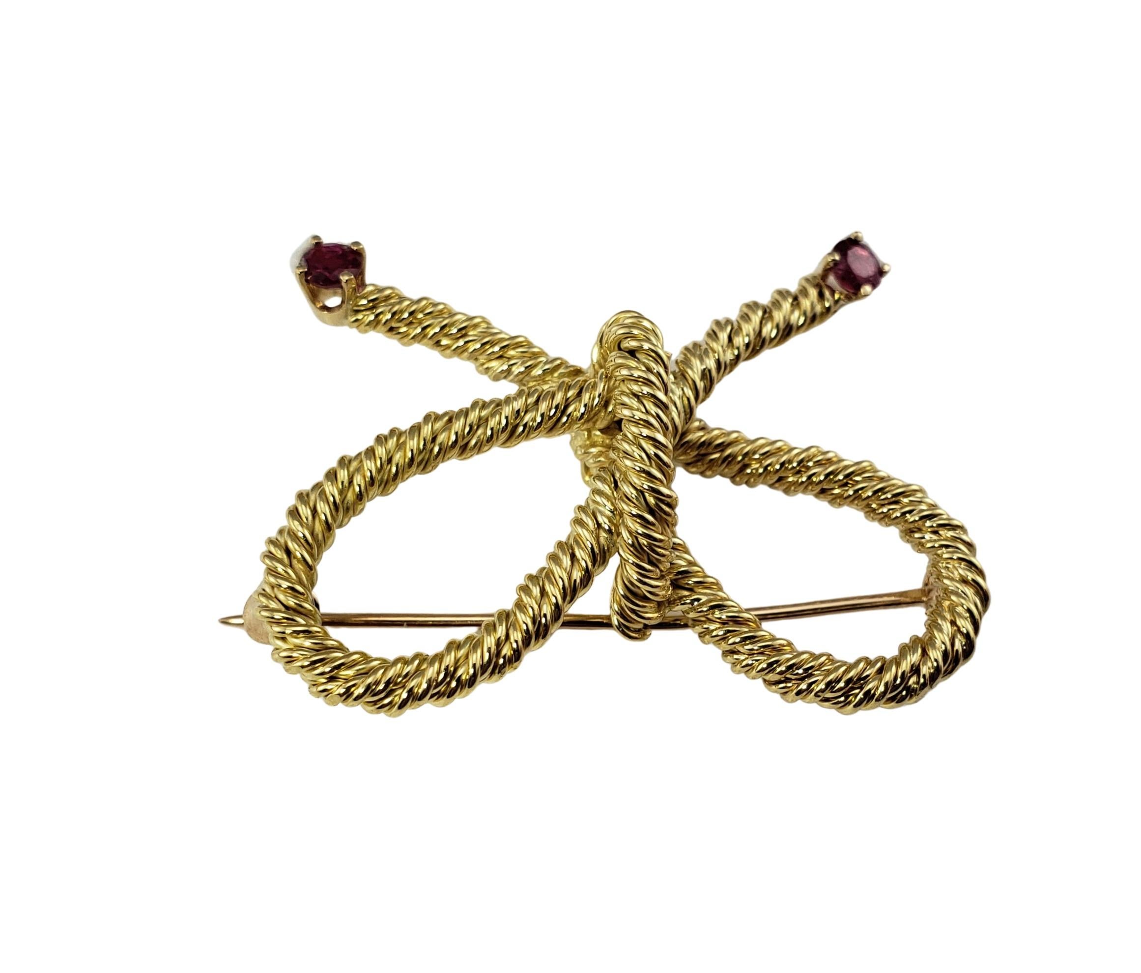 Tiffany & Co 18 Karat Yellow Gold and Ruby Bow Brooch/Pin In Good Condition In Washington Depot, CT