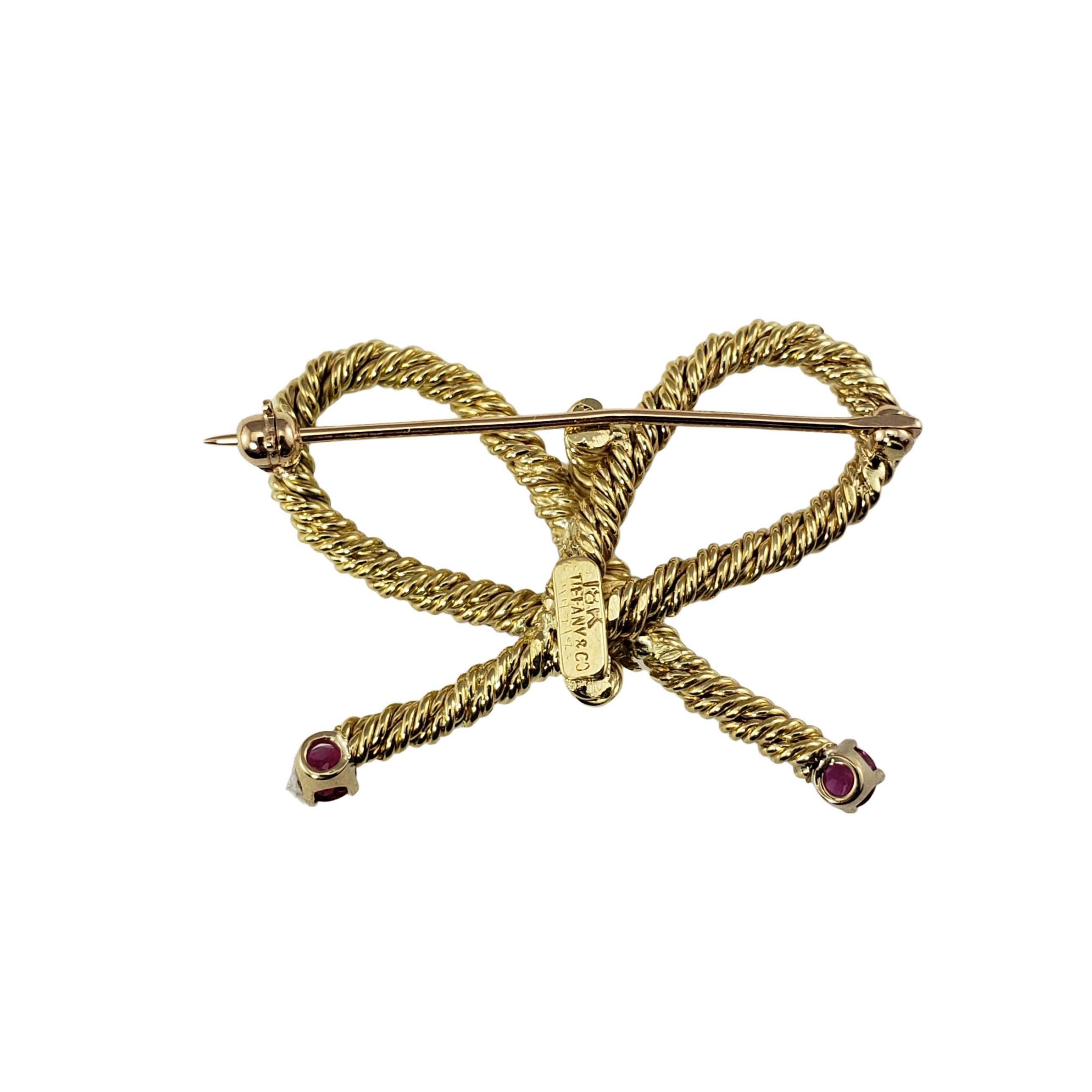 Women's or Men's Tiffany & Co 18 Karat Yellow Gold and Ruby Bow Brooch/Pin