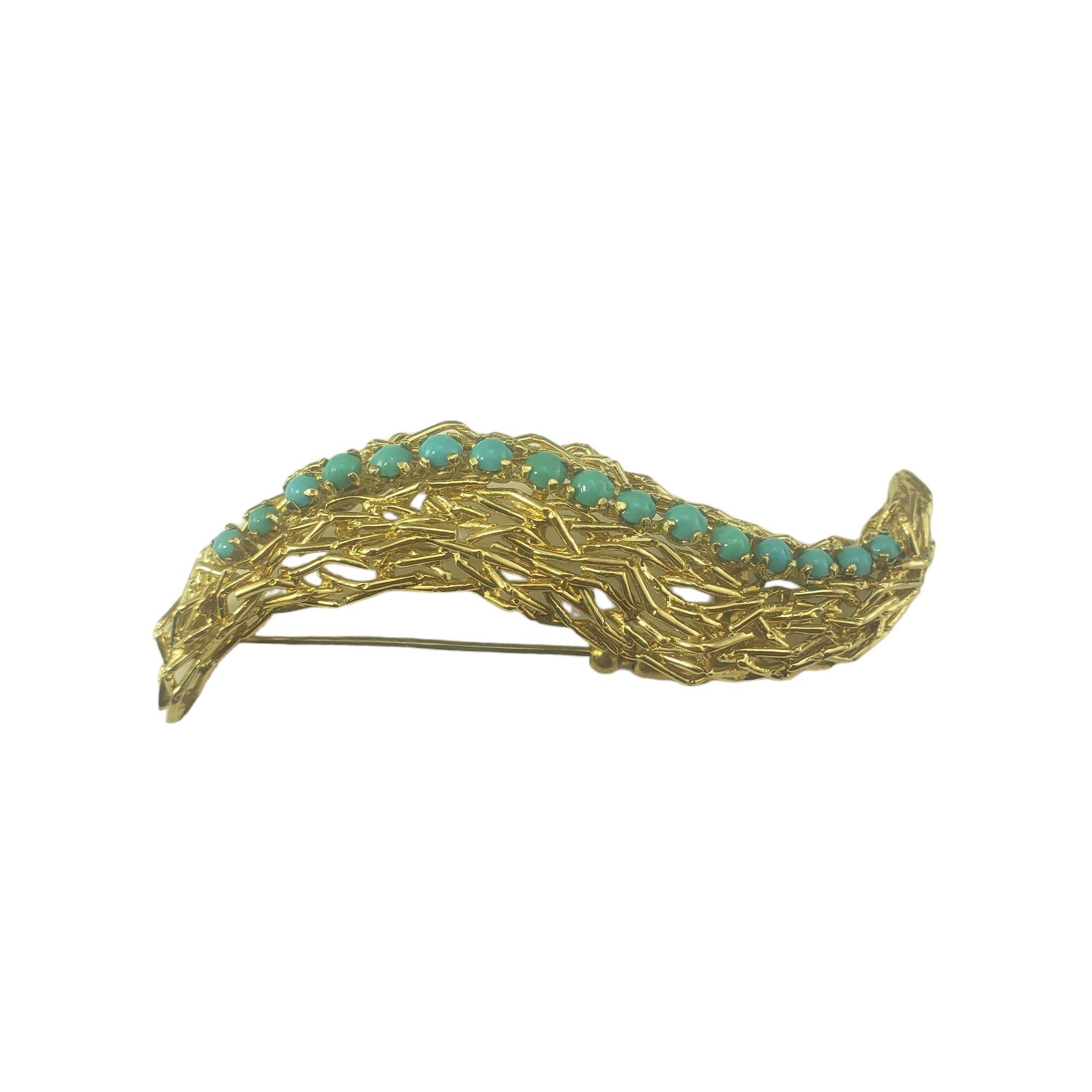 Bead Tiffany & Co. 18 Karat Yellow Gold and Turquoise Brooch/Pin #16802 For Sale