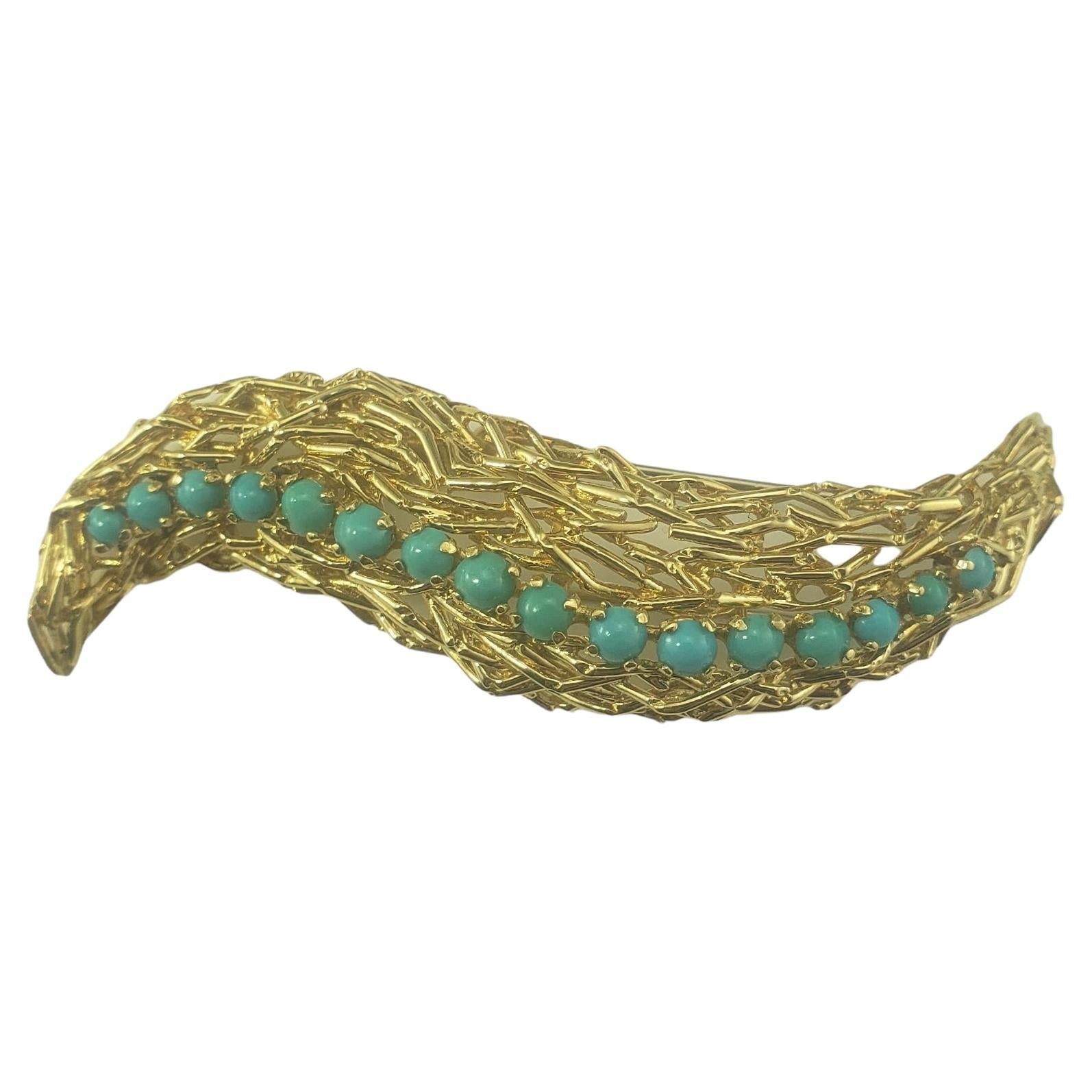Tiffany & Co. 18 Karat Yellow Gold and Turquoise Brooch/Pin #16802