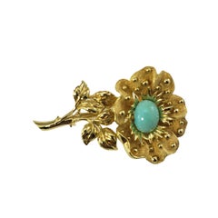 Tiffany & Co 18 Karat Yellow Gold and Turquoise Brooch/Pin