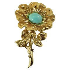 Tiffany & Co 18 Karat Yellow Gold and Turquoise Brooch/Pin