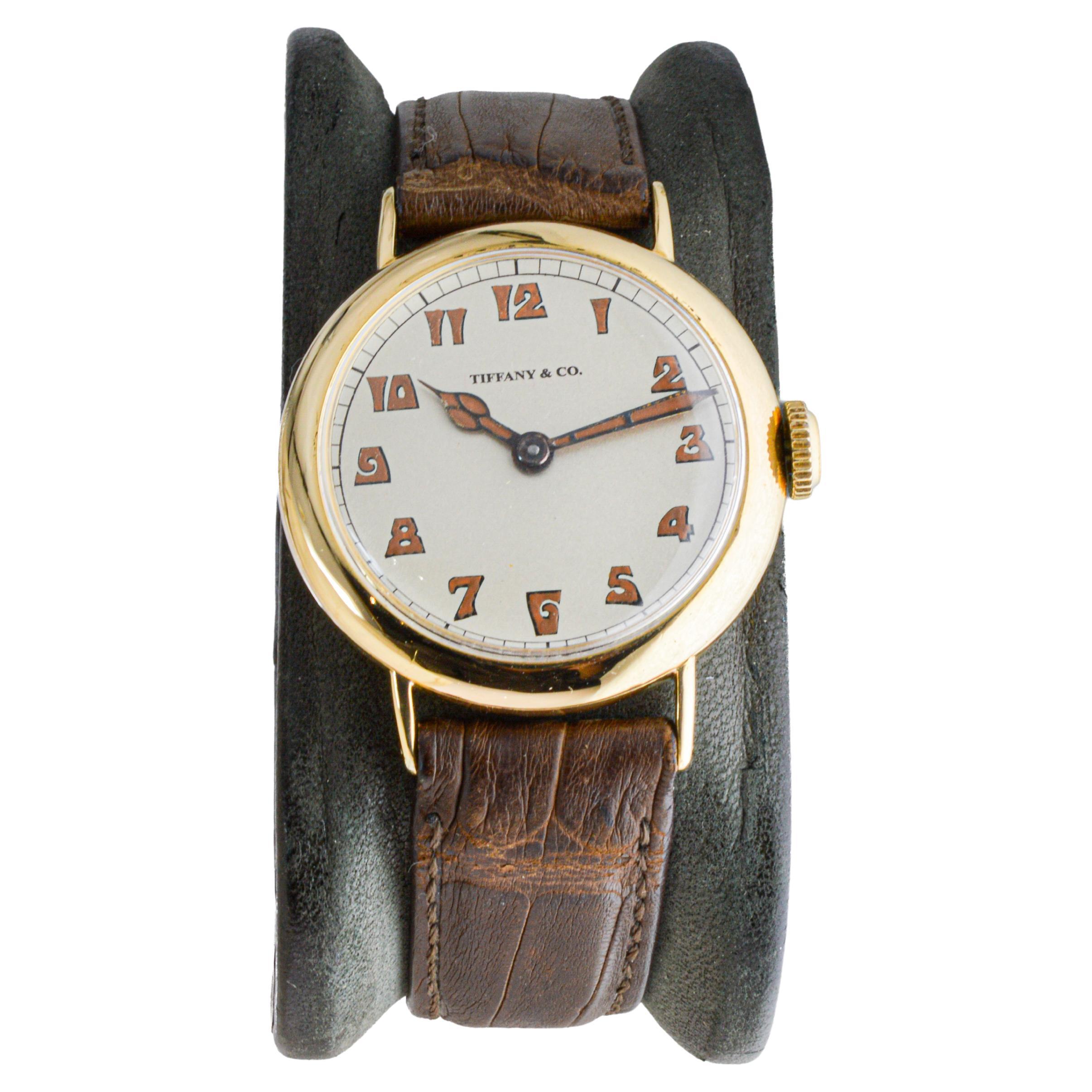Women's or Men's Tiffany & Co. 18 Karat Yellow Gold Art Deco Watch by I.W.C., circa 1920s For Sale
