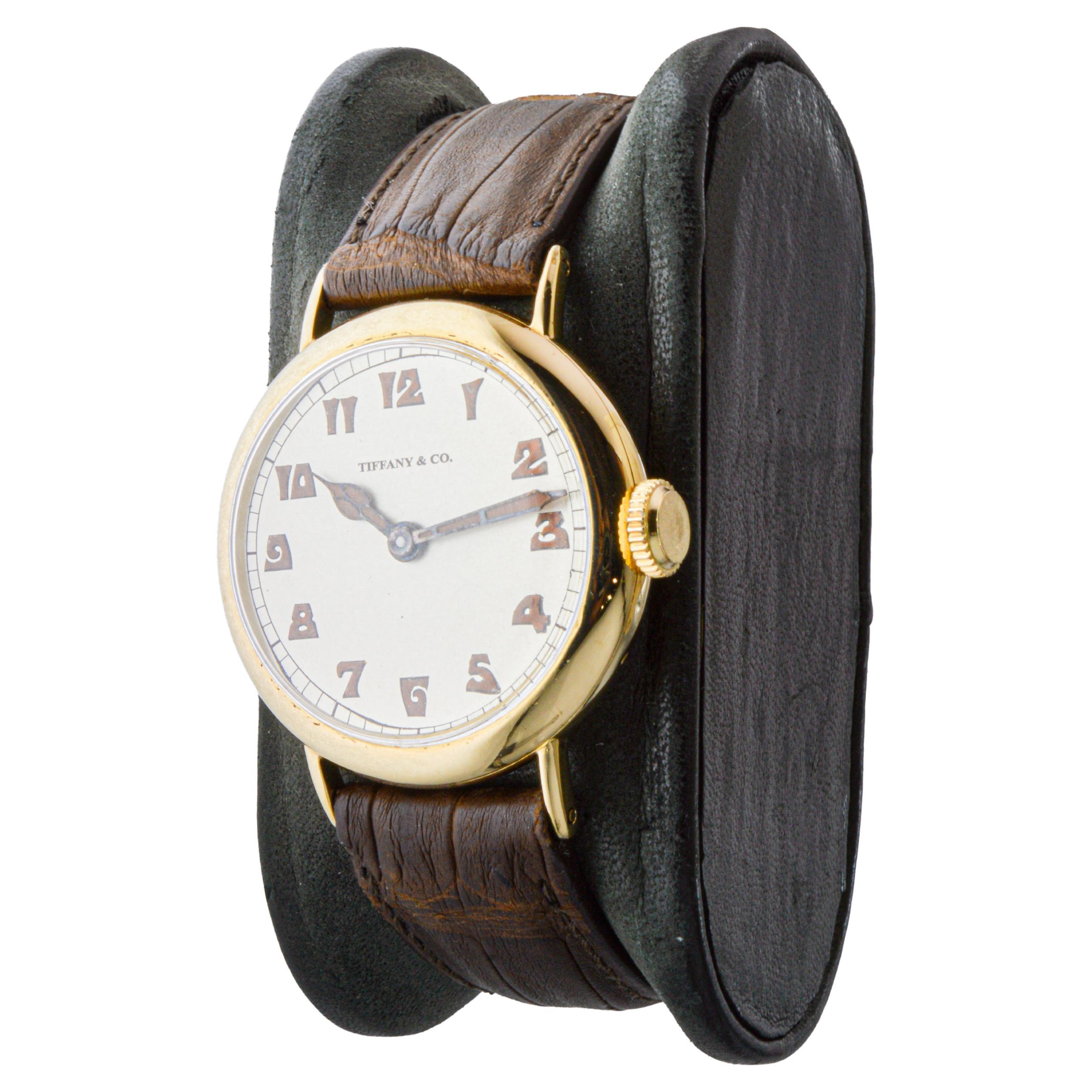 Tiffany & Co. 18 Karat Yellow Gold Art Deco Watch by I.W.C., circa 1920s For Sale 1