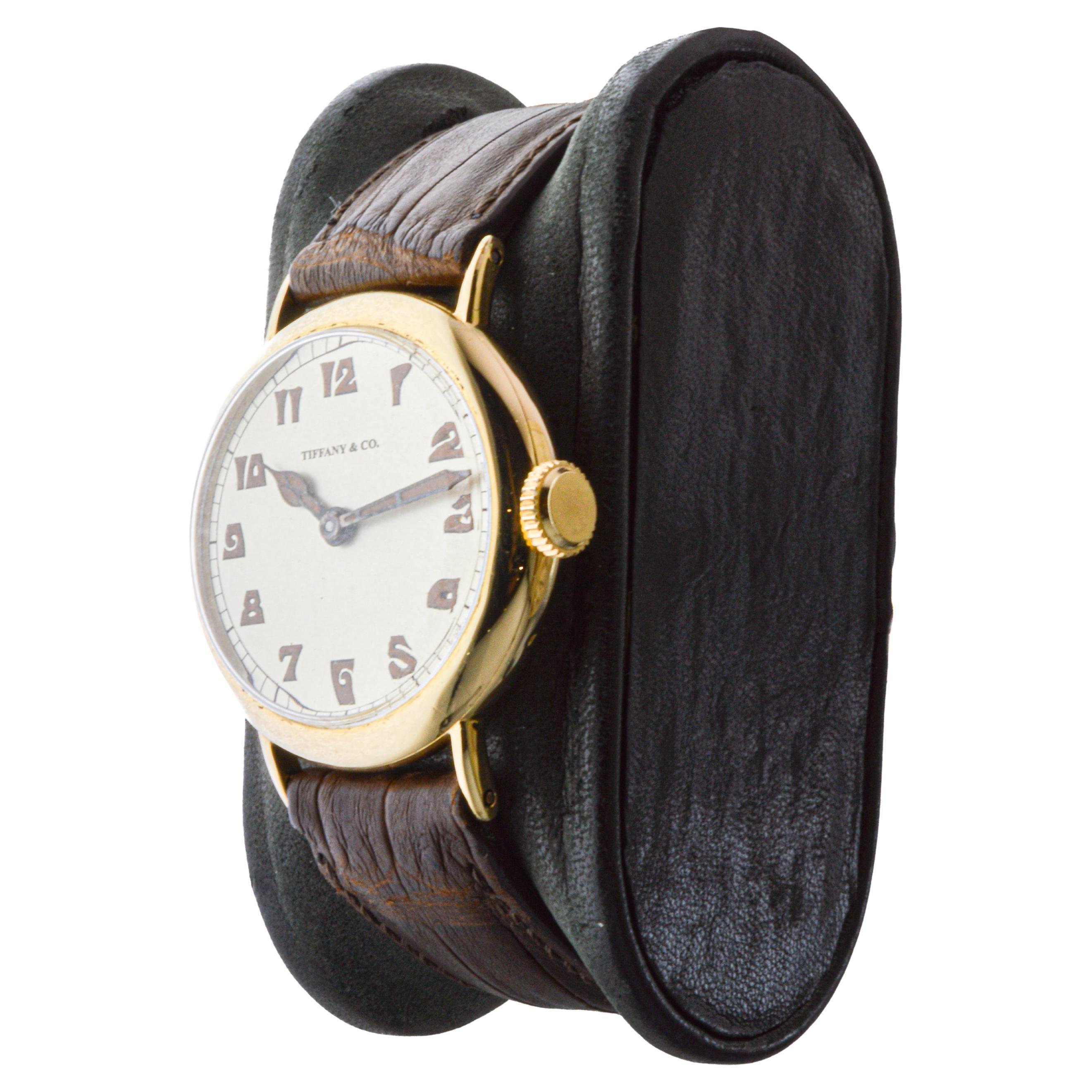 Tiffany & Co. 18 Karat Yellow Gold Art Deco Watch by I.W.C., circa 1920s For Sale 2