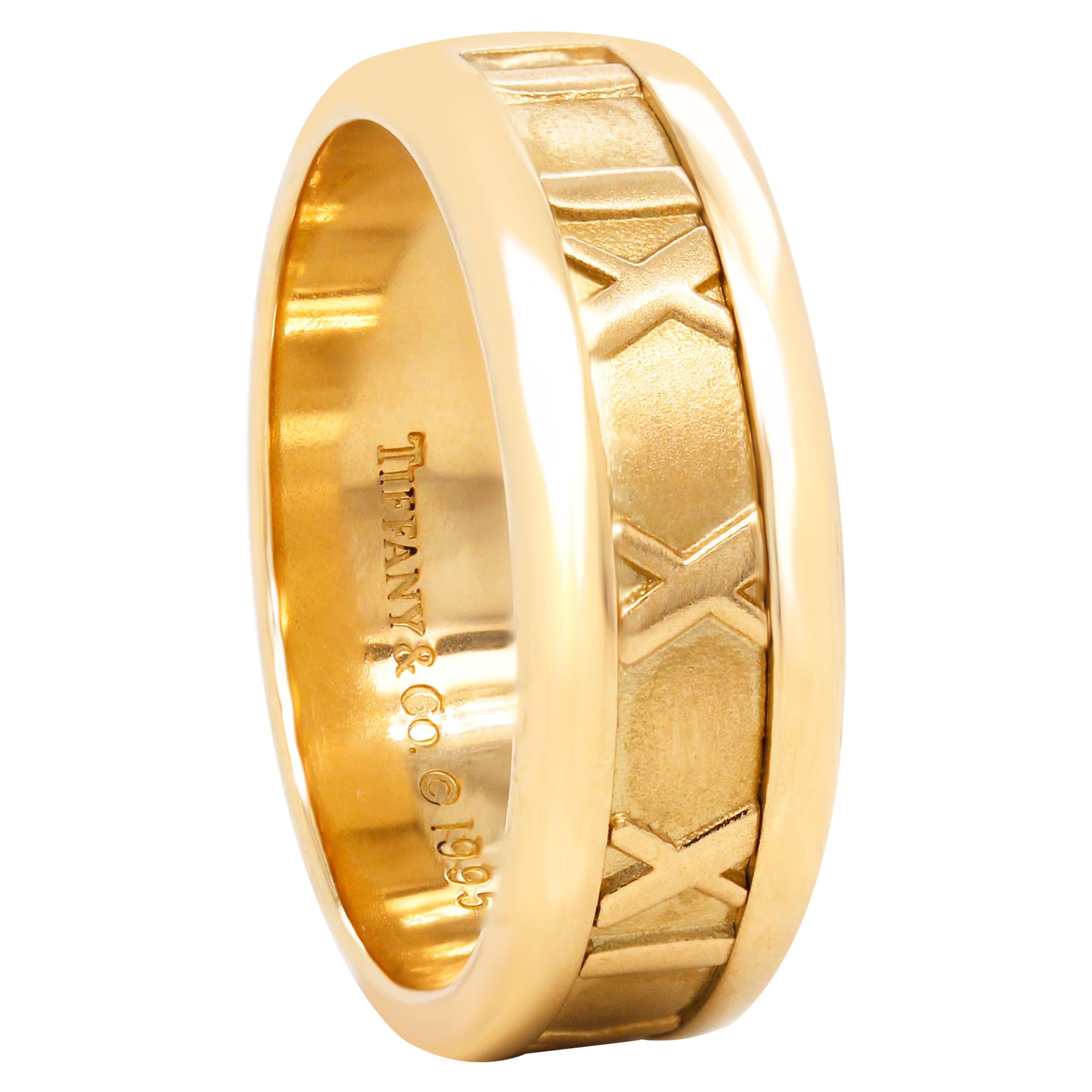 Tiffany and Co 18 Karat Yellow Gold Atlas Roman Numeral Wedding Band Tiffany and Co 18 Karat Yellow Gold Atlas Roman Numeral Wedding Band