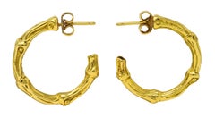 Tiffany & Co. 18 Karat Yellow Gold Bamboo J Hoop Vintage Earrings