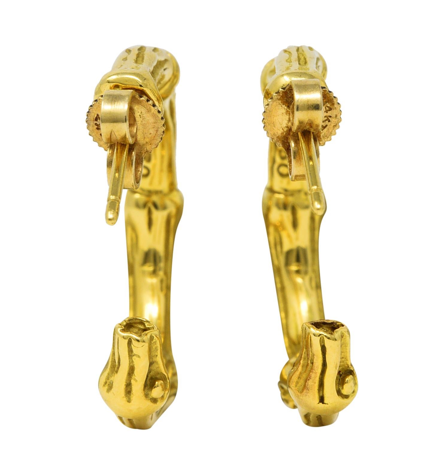 Contemporary Tiffany & Co. 18 Karat Yellow Gold Bamboo J Hoop Vintage Earrings