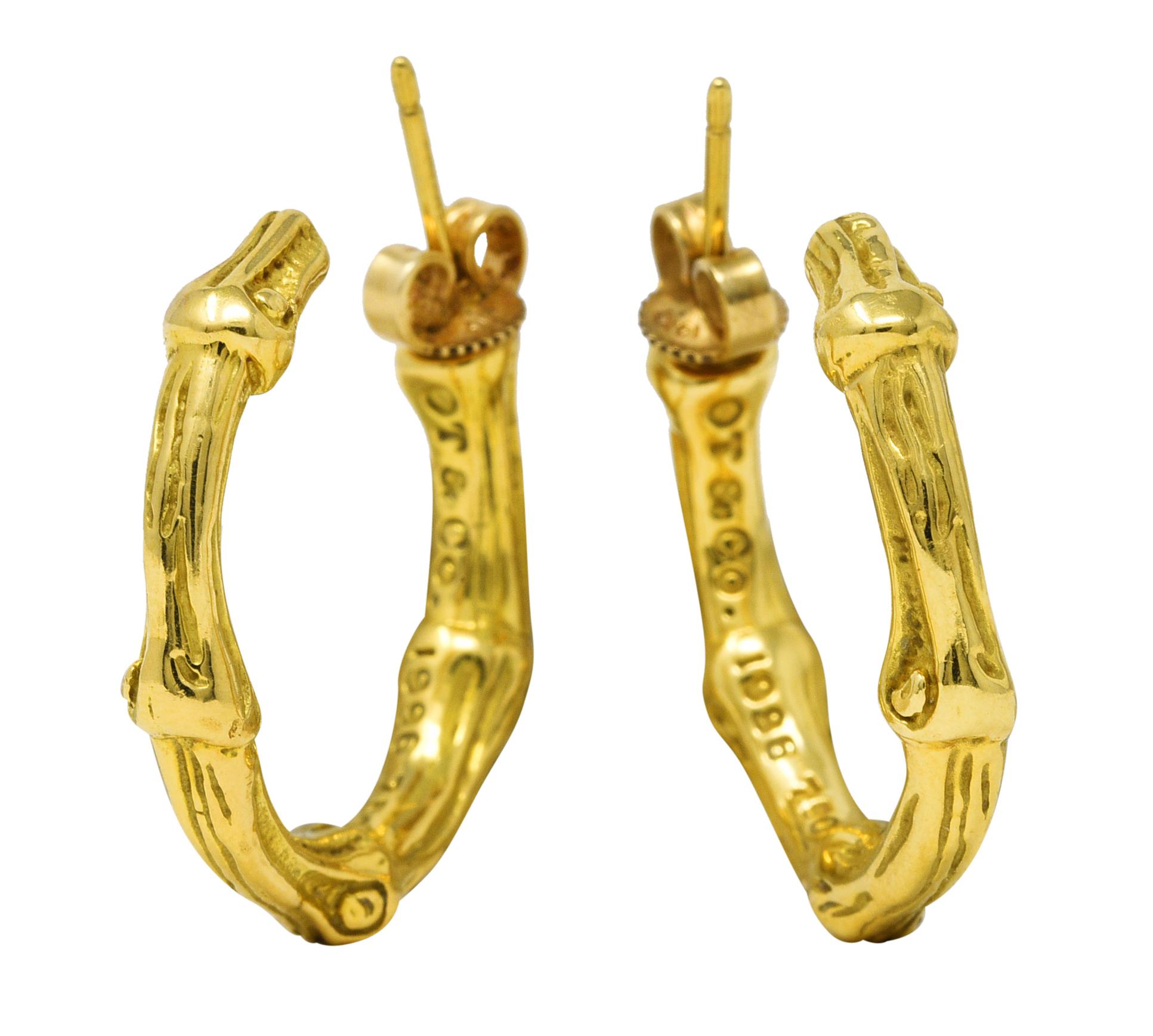 Tiffany & Co. 18 Karat Yellow Gold Bamboo J Hoop Vintage Earrings 1